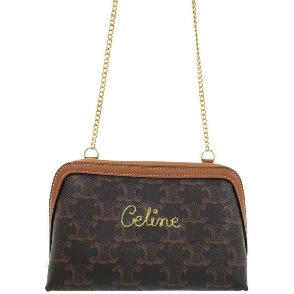 Celine Triomphe Canvas Logo Embroidery Chain Clutch Shoulder Bag